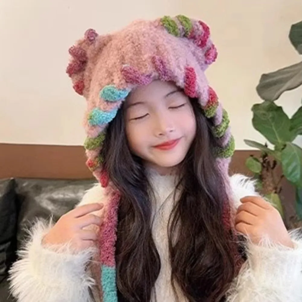

Lightweight Warm Ear Knitted Fleeces Hat Elastic Adjustables Kid Ear Protection Cap Windproof Tassels Straps Ear Muff Hat