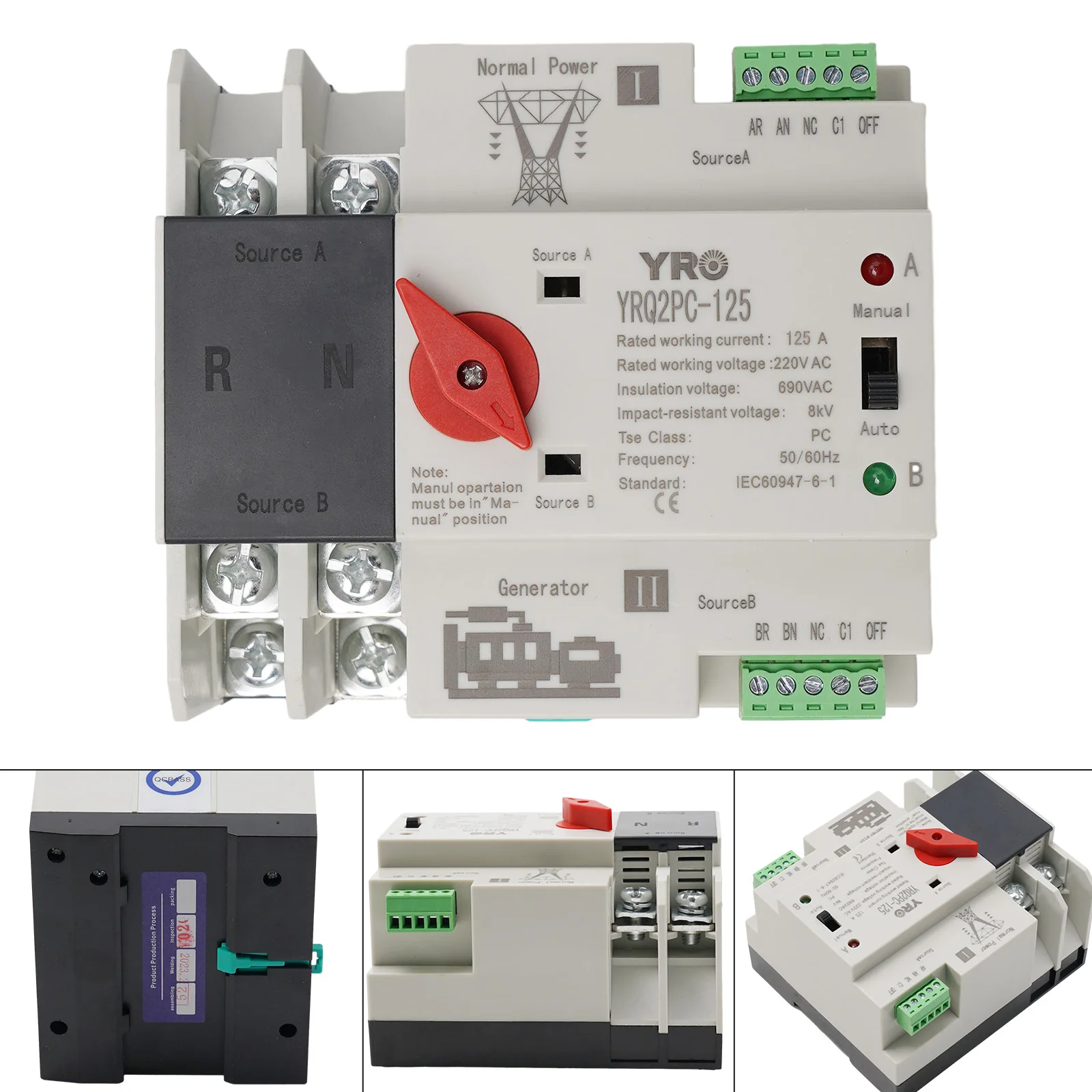 1PC 2P 125A Dual Power Automatic Transfer Switch AC 220V 50/60Hz PC Grade Control Switch For Seamless Backup Power Supply