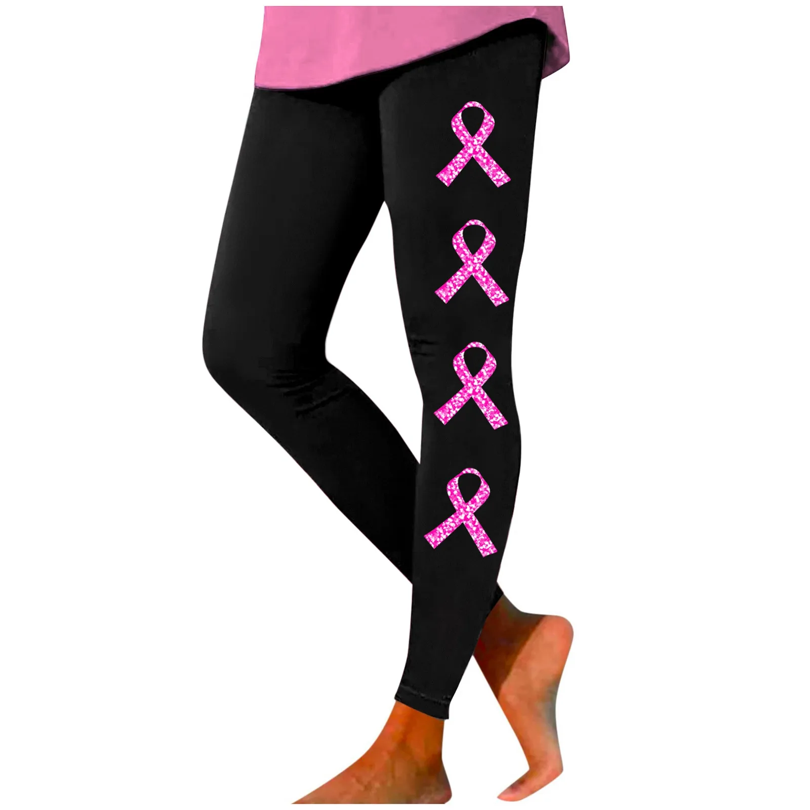 Women's Breast Cancer Prevention Printing High Waist Tights Hip Lifting Exercise Leggings Yoga Pants Ladies Gym Leggings