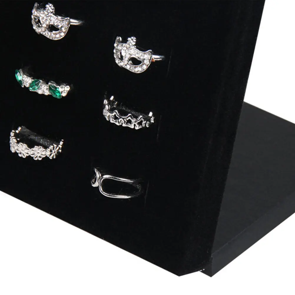 Ring Display Organizer 50 Slots Black Flocking Material Jewelry Holder for Rings Showing Stand Dust Proof Secure Collection