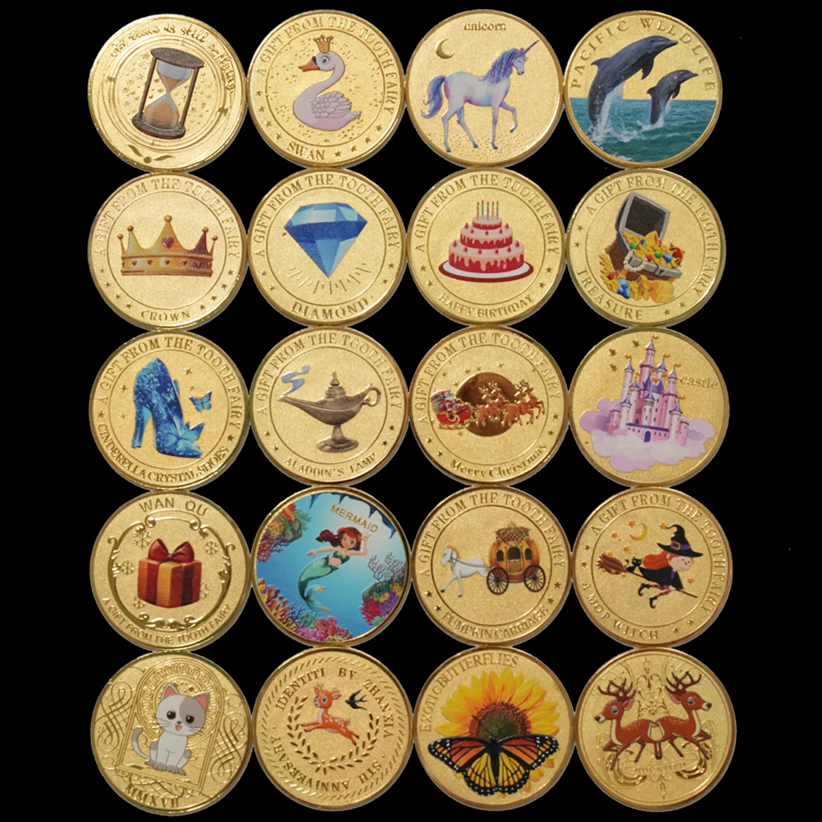10PCS Cartoon Tooth Fairy Commemorative Coins Birthday Christmas Tooth Replacement Children's Reward Gifts