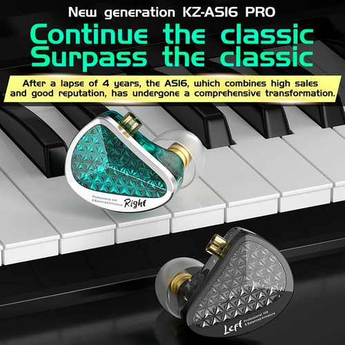 Imagen 2 del producto KZ AS16 Pro HIFI auriculares internos con cable 8BA unidad de armadura equilibrada monitor de música auriculares con cancelación de ruido auriculares deportivos
