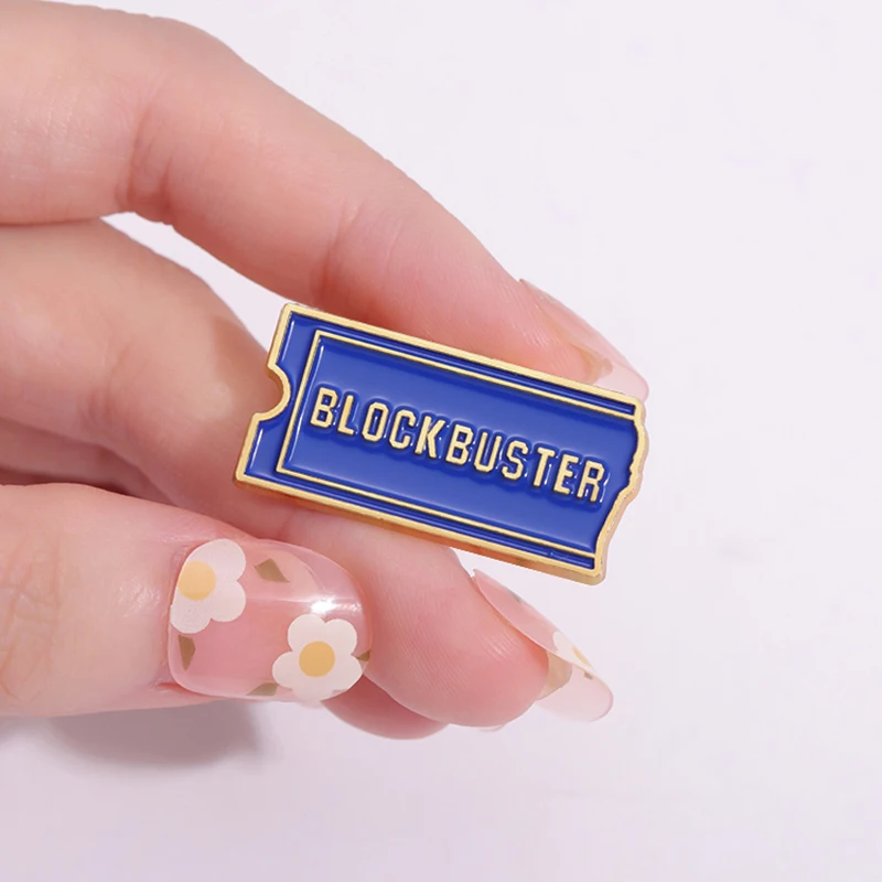 Blockbuster Video Logo Enamel Pins Custom Rock Music Single Brooches Lapel Badges Funny Jewelry Gift for fans Friends