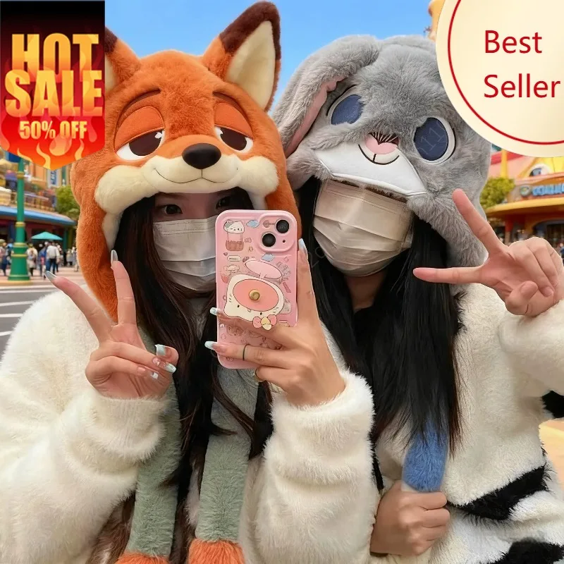 

Zootopia Judy Nick Anime Plush Hat With Movable Ears Winter Warm Cartoon Cap Kawaii Couple Trendy Versatile Gift For Anime Fans