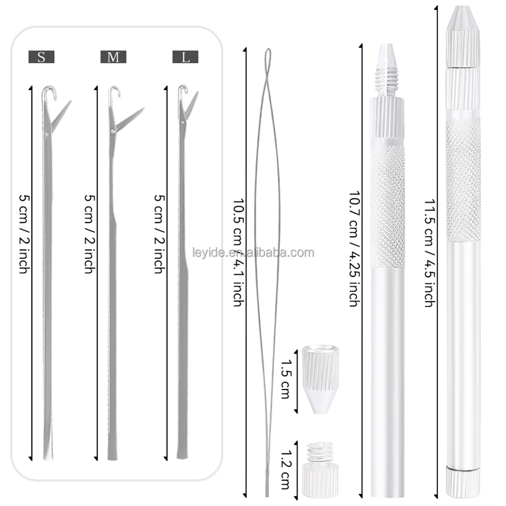 AliLeader 4-in-1 Loop Needle Threader Knitting Needles with Aluminum Metal Holder Beads Micro Rings Dreadlock Hair Extensions