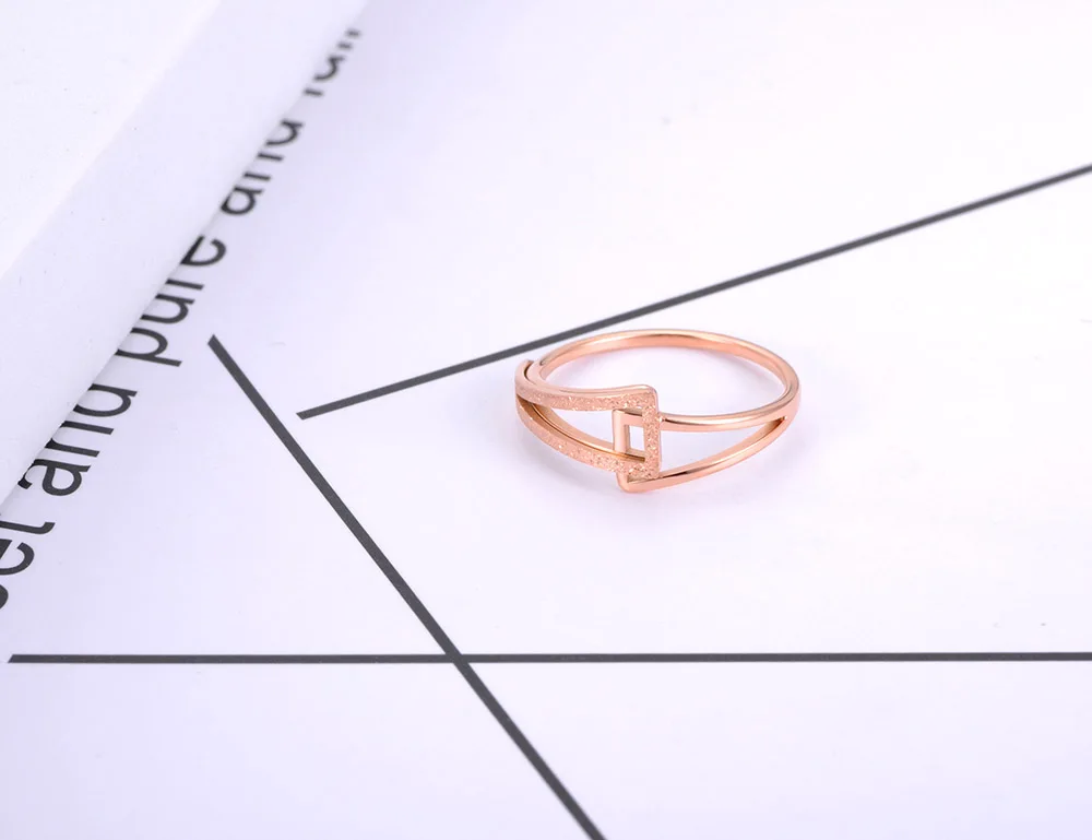 JeeMango Design Titanium Stainless Steel Geometric Party Rings Rose Gold Color Bohemia Beach Ring Jewelry For Women JR20084