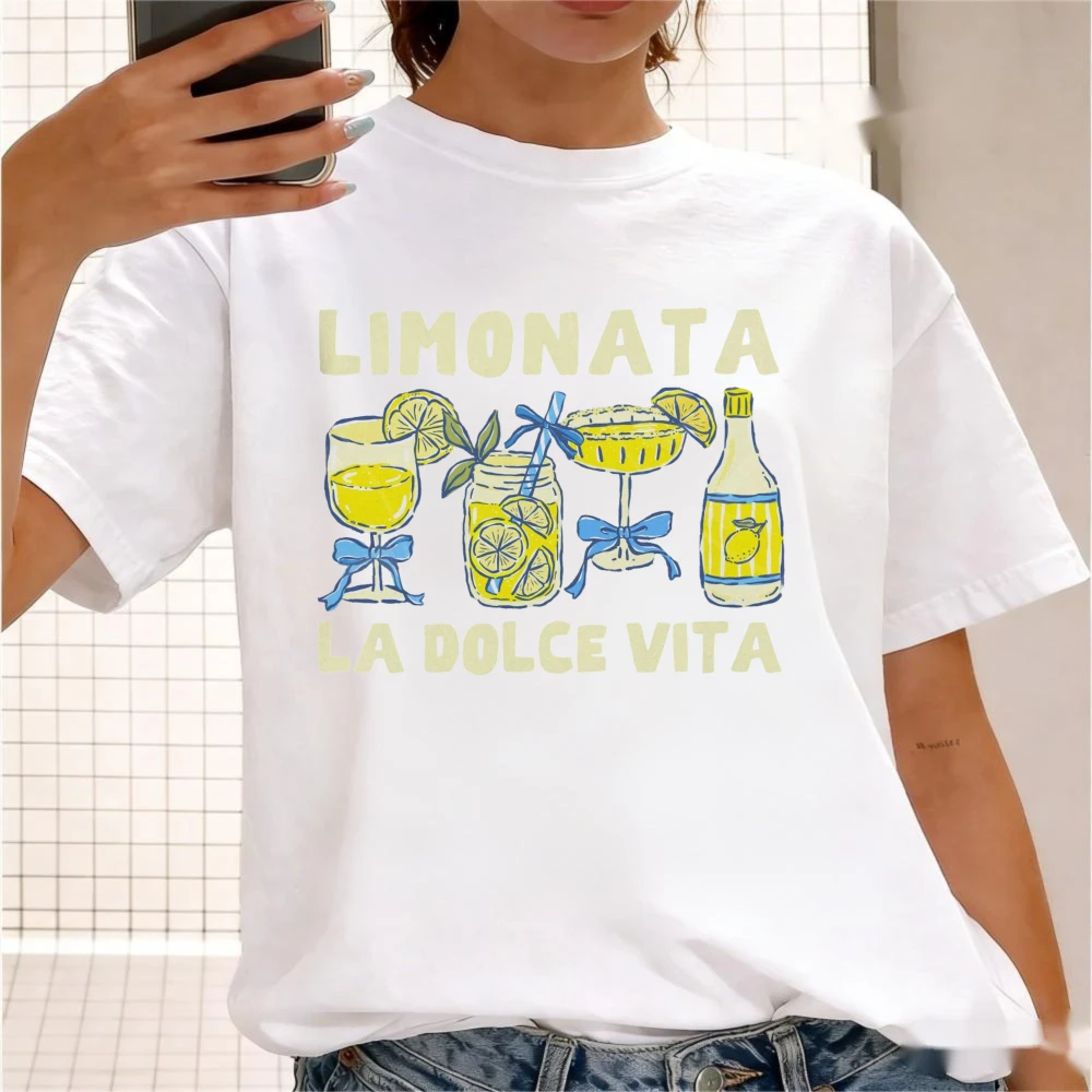 Limonata La Dolce Vita T-Shirt Italian Summer Coquette Shirt Cute Lemon Cocktails Clothing Women Crewneck Cotton Short Sleeve