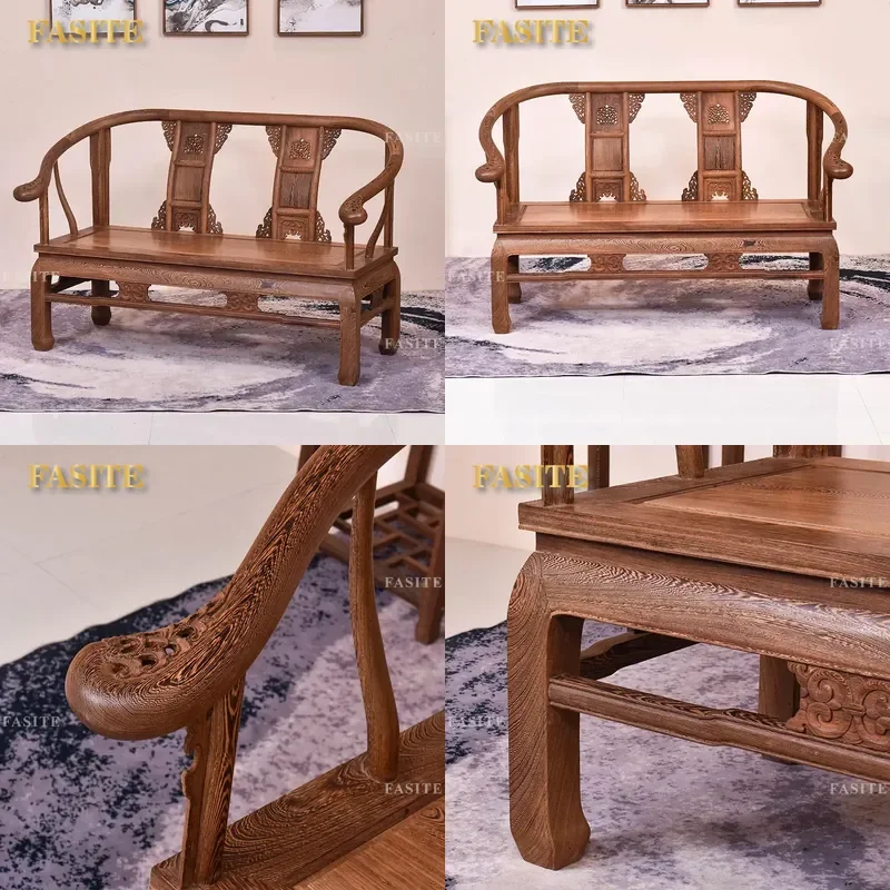 For Chinese Style Mahogany Chicken Wing Wood Bold Armchair Double Seat Sofa Furniture Solid Wood Living Room Small Apartment
