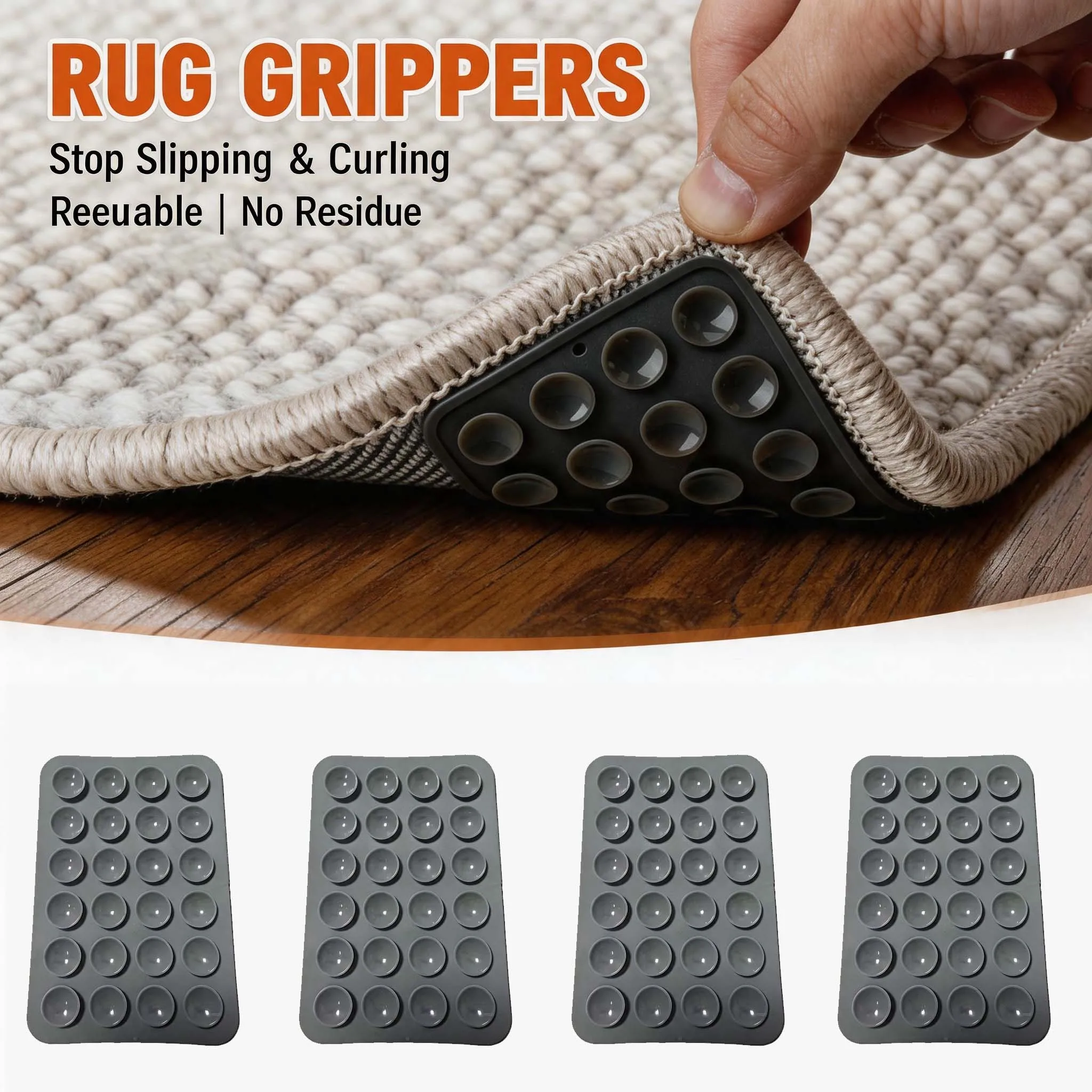 Reusable Carpet Anti-Slip Pads Rug Grippers Easy Install Prevent Slipping Curling Shifting Durable for Hardwood Tile Floor Home