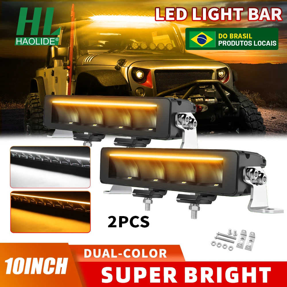 

HAOLIDE Straight LED Light Bar 10INCH Single Row Combo Beam White Amber DRL Driving Light Auxiliary 12V 24V For Boat SUV 4WD