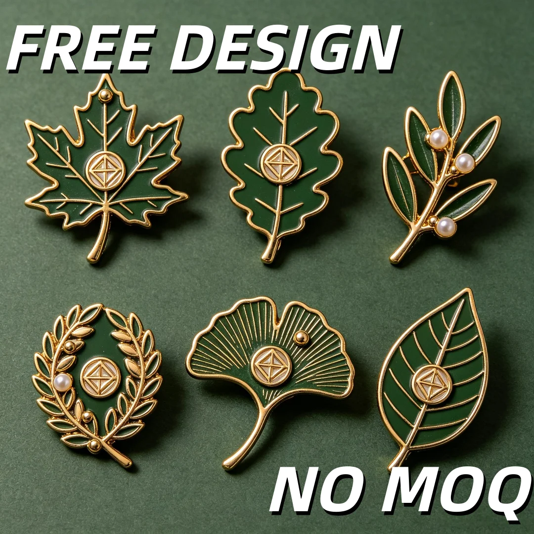 Custom Leaf Enamel Pins, Maple Ginkgo Olive Branch Lapel Pin, Gold Plated Brooch Badge, No MOQ, for Jewelry, Gift
