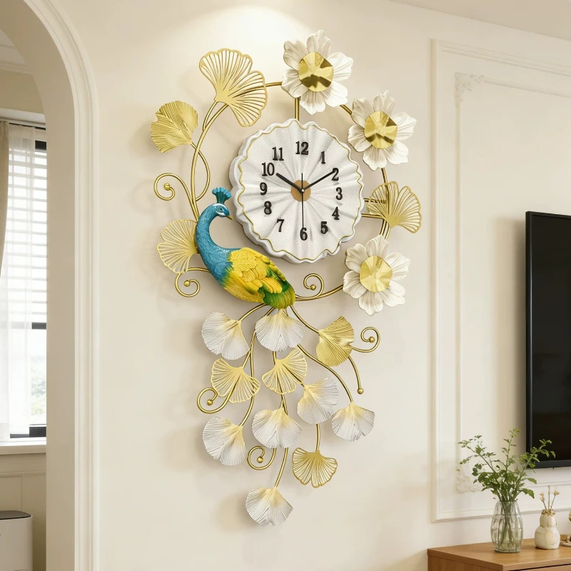 Aesthetic Creative Wall Watch Luxury Living Room Metal Wall Art Xenomorph Wall Watch Nordic Peacock Reloj De Pared Home Decor