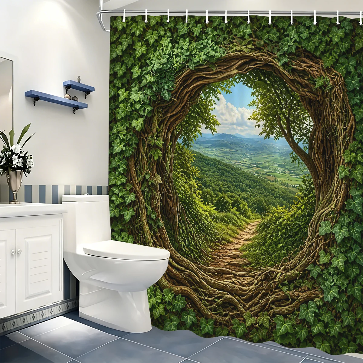 Forest Arch Cactus Sunflower Gnomes Cute Sheep Print Polyester Shower Curtain Bathroom Decor