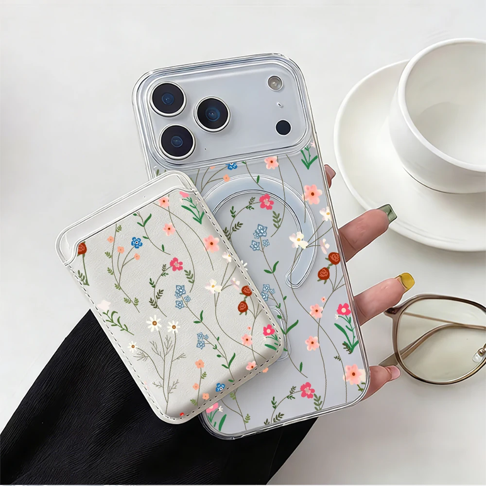 Phone Cases Wildflower - 野生の花と雑草柄のMagSafe対応ウォレット、磁気カードホルダー付きiPhoneケース（iPhone 17、16、13、15、12、14 Pro Max Plus Air