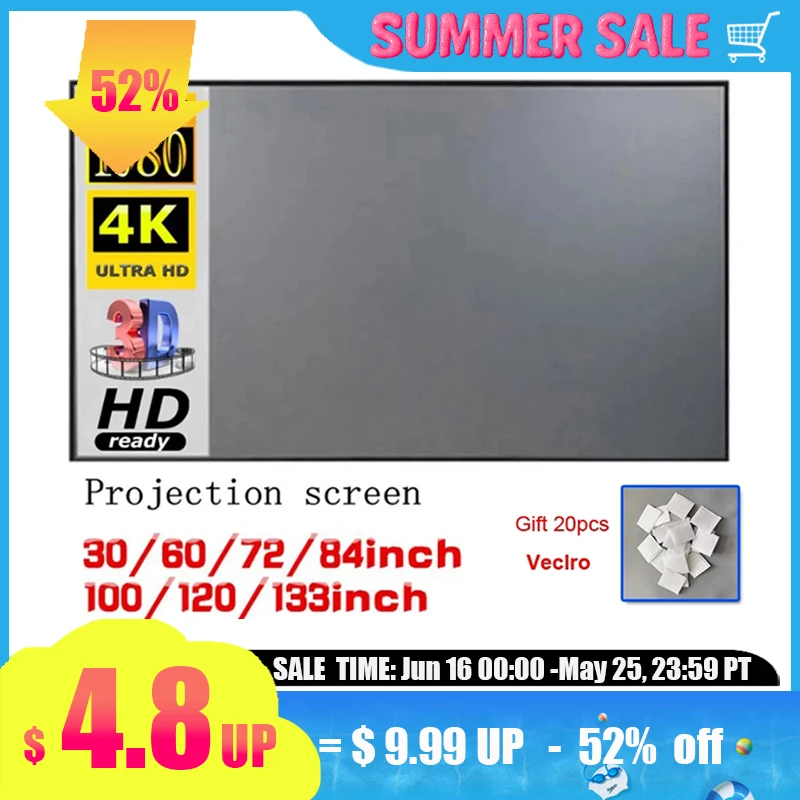 

Portable Projector Screen Reflective Fabric Cloth Projection Curtain Highly Increase Brightness for Low Lumen Projectors