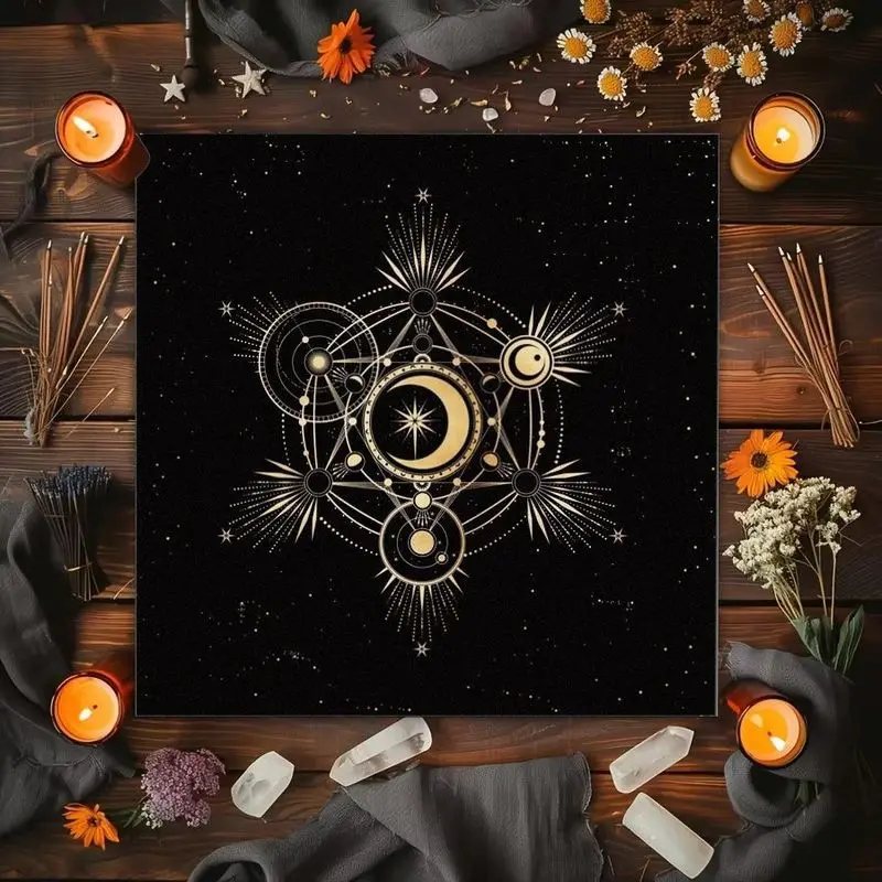 VIKAMA Annual Ring Witchcraft Tarot Tablecloth, Mystical Divination Altar Cloth for Ritual Spiritual Decor, Witchy