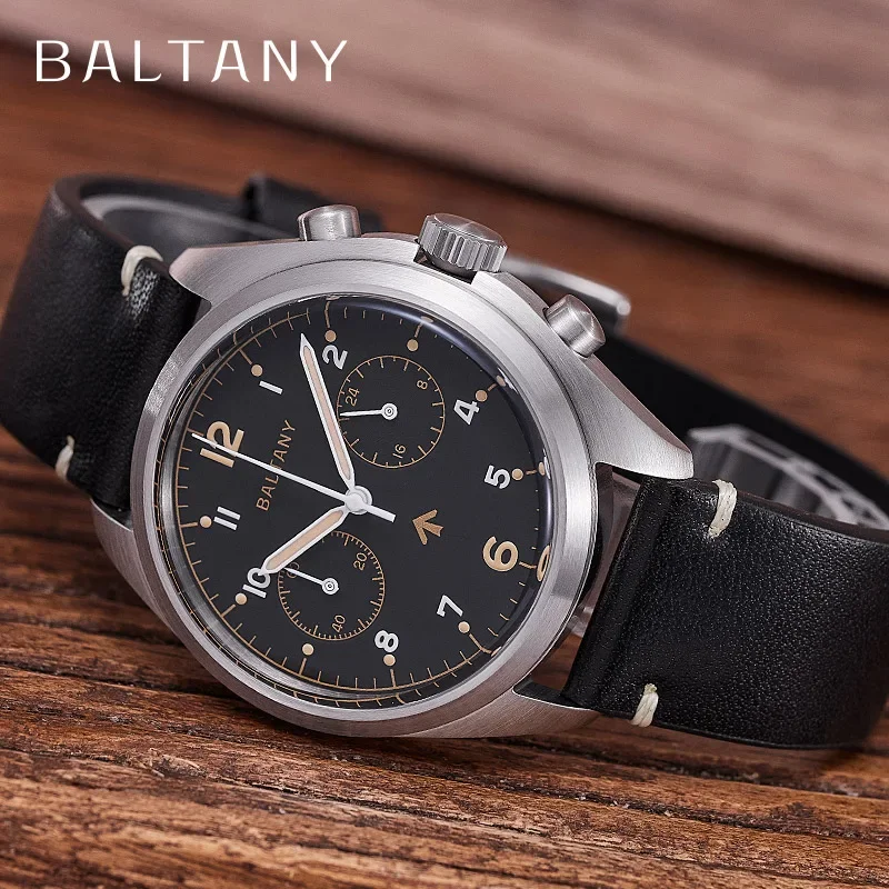 

Baltany 2024 New Men's Watches Retro Military Chronograph Watch VK64 AR Sapphire 50M Waterproof Multifunction Quartz Wristwatch