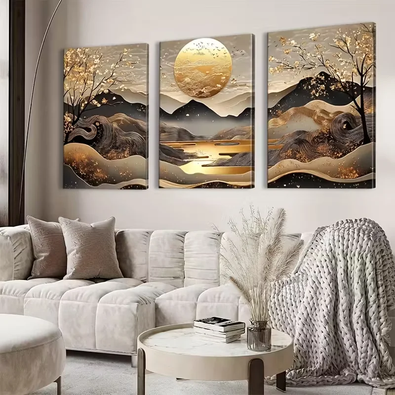 

Триптих Алмазная мозаика Золотой Солнце и Гора Алмазная картина Пейзажные картины из стразов DIY Вышивка крестиком