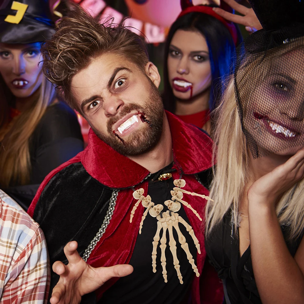 

2Pcs Skull Hand Bone Necklace Vintage Distressed Halloween Pendant for Cosplay Party Dress Up Accessory Skull Jewelry