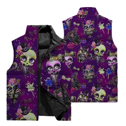 2024 Winter Trend Outfit Scary Skull Spider Vest Warm Sleeveless Coat Zipper Casual Printed Vest Winter Windproof Jacket