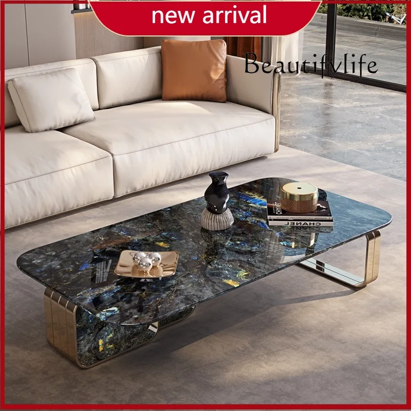 

BJ Minimal Haute Couture Natural Marble Blue Jadeite Imported Luxury Stone Light Luxury Living Room Home Coffee Table