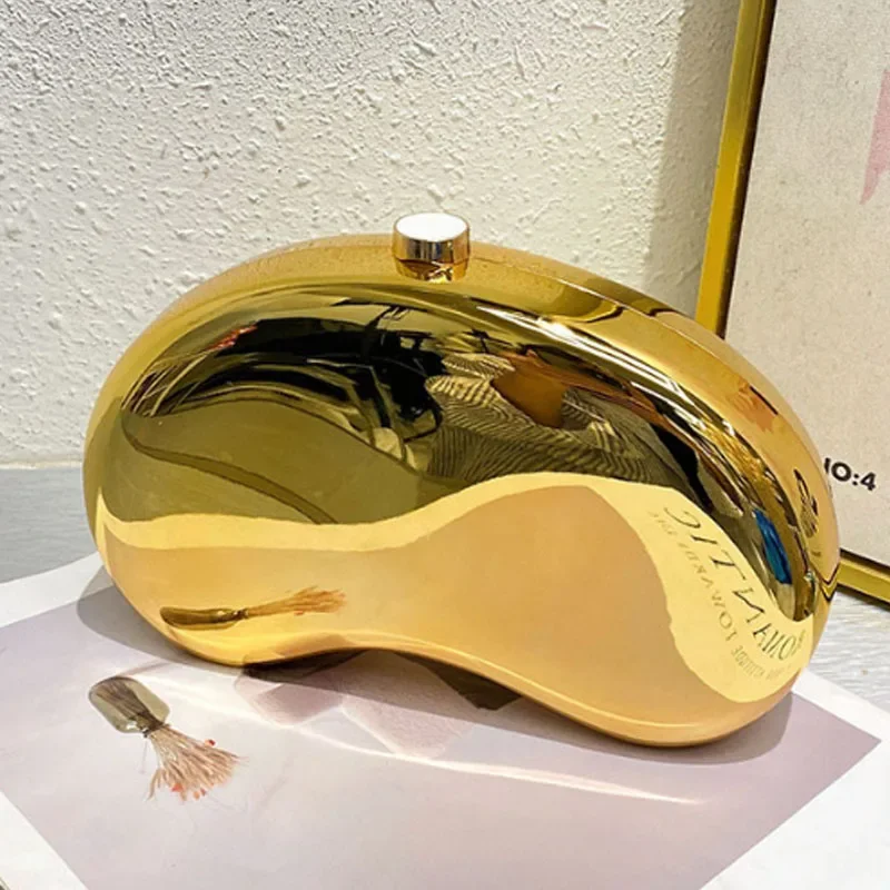 

Fashion Acrylic Gold Silver Banquet Minaudiere Dress Evening Day Clutch Bag Women Luxury Bean Prom Party Wedding Chain Day Bag