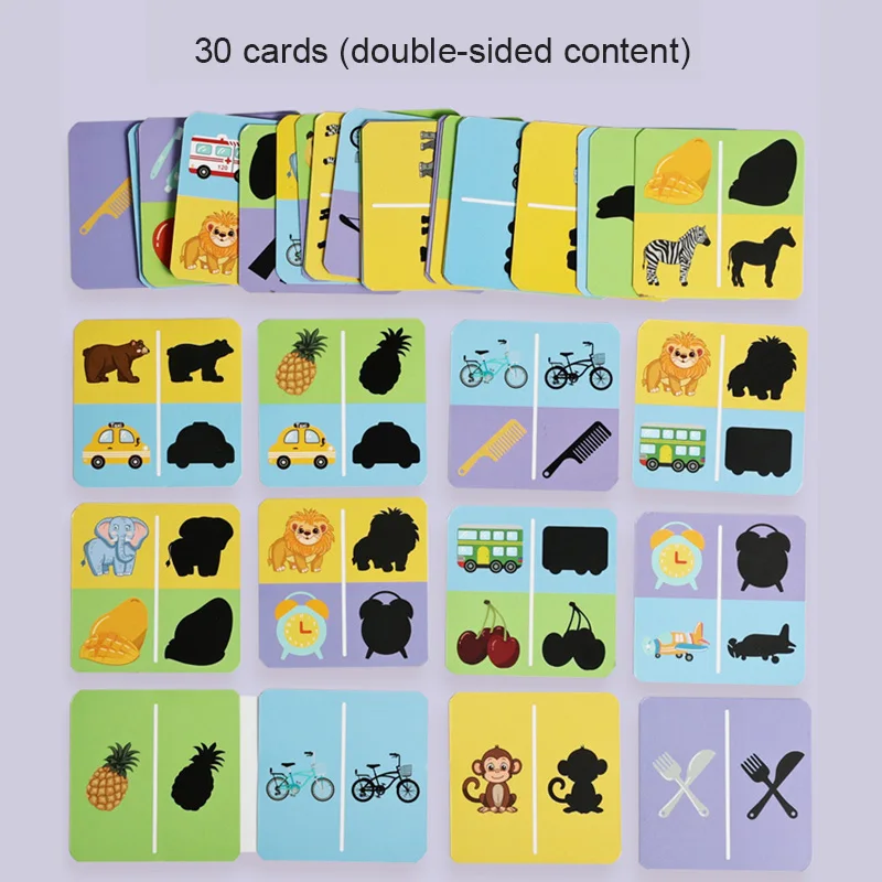 Montessori Żelazna Skrzynka Gra Logiczna z Wzorami Cieni Drewniana Gra Znajdź Znaki Pasujące do Cieni Zwierzęta Owoce Klocki Puzzle Zabawki Edukacyjne