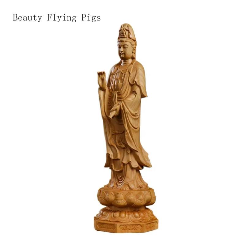 

1 piece of Shakyamuni Buddha statue boxwood carving home worship of Guanyin Bodhisattva feng shui ornament