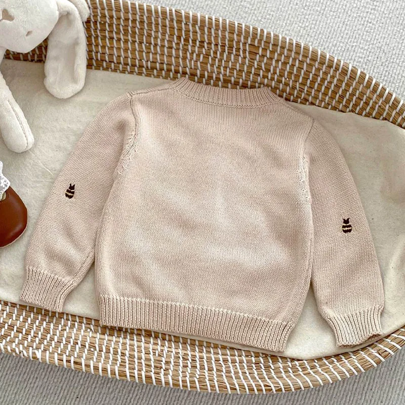 Infant Baby Girls Bee Embroidery Knitted Cardigan Coat Spring Autumn Newborn Kids Baby Girls Long Sleeves Cardigan Coat 0-3Yrs