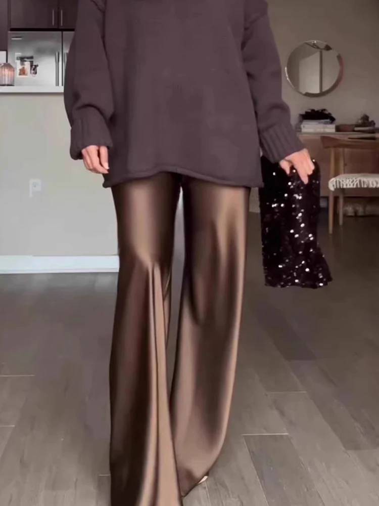 

Новый весенний элегантный свободный костюм для офиса, женская мода, прямой наряд, женский свитер с длинными рукавами и брюки с круглым вырезом, комплект из двух предметов