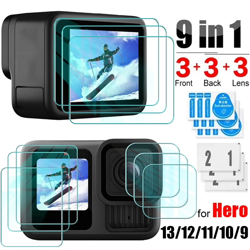 3/9Pcs HD Tempered Glass Screen Protector for GoPro Hero 13 12 11 10 9 Black Camera Lens Protective Film Front Back Screen Glass