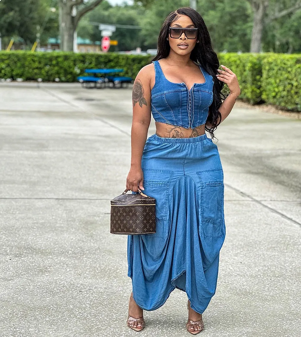 Women Midi Skirt Irregular Pockets Street Style Casual Skirts Spring Summer Overall Jumpsuit Playsuit
