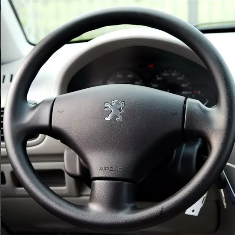For Peugeot 206 SW 2001-2009 DIY Car Steering Wheel Cover Non-slip Black Leather Wheel Full Coverage Accessories