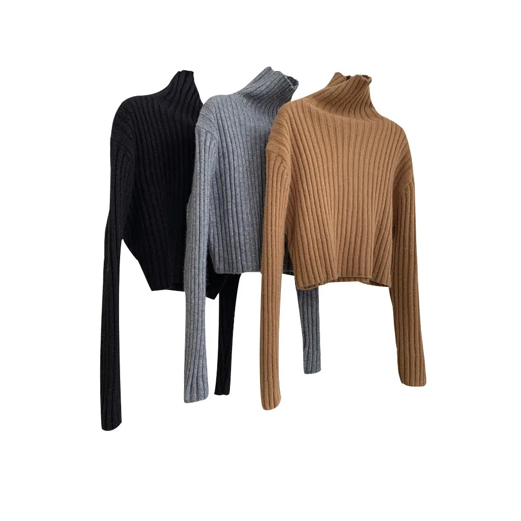 

Women's Winter High Neck High Waist Short Sweater Fashionable Casual Warm Slimming Top European American Style