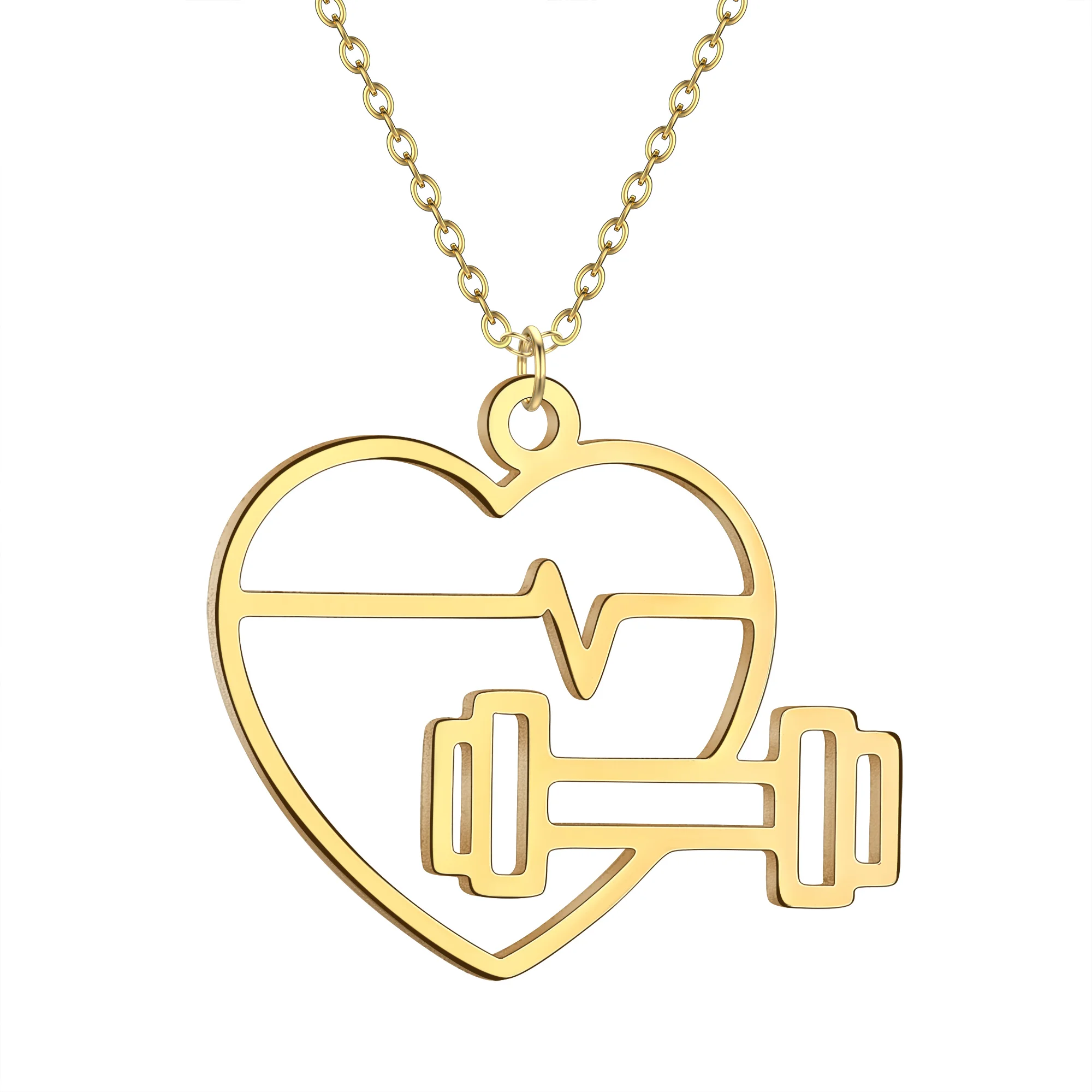 HeartBeat Dumbbell Pendant Necklaces for Women Exercise Sport Stainless Steel Jewelry Necklace Birthday Gift