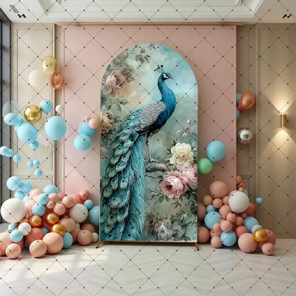 Custom 2-Sided Peacock Indian Style Arch Backdrop Cover Radha Krishna Yashoda Kids Birthday Party Baby Shower Decor Background
