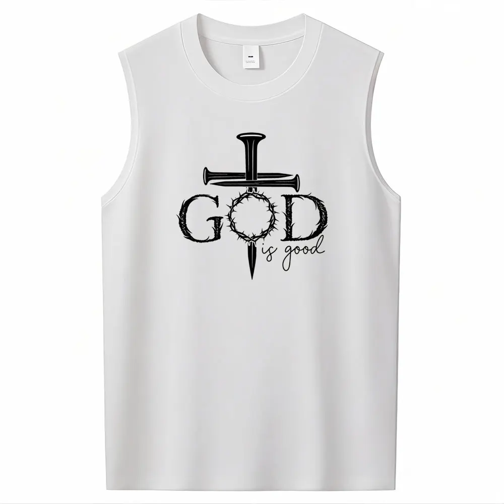 God Is Good Nail Cross & Crown of Thorns Tank Top Minimalist Faith Tank Tops Christian Unisex Streetwear Men Fashion Vest