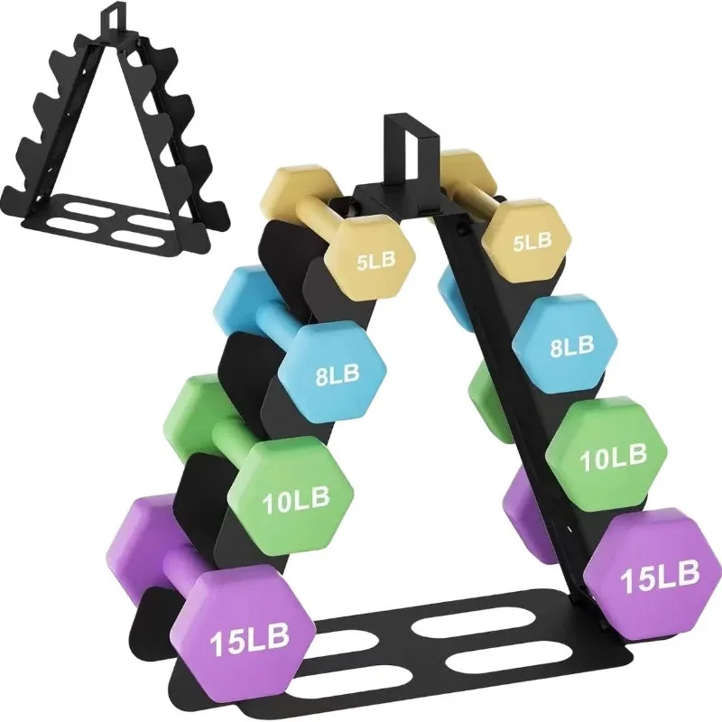 

Wholesale Wrought Iron Multi Hole Triangle Dumbbell Rack Vertical Fitness Equipment Storage Holder for 4/5 Pairs Dumbbells