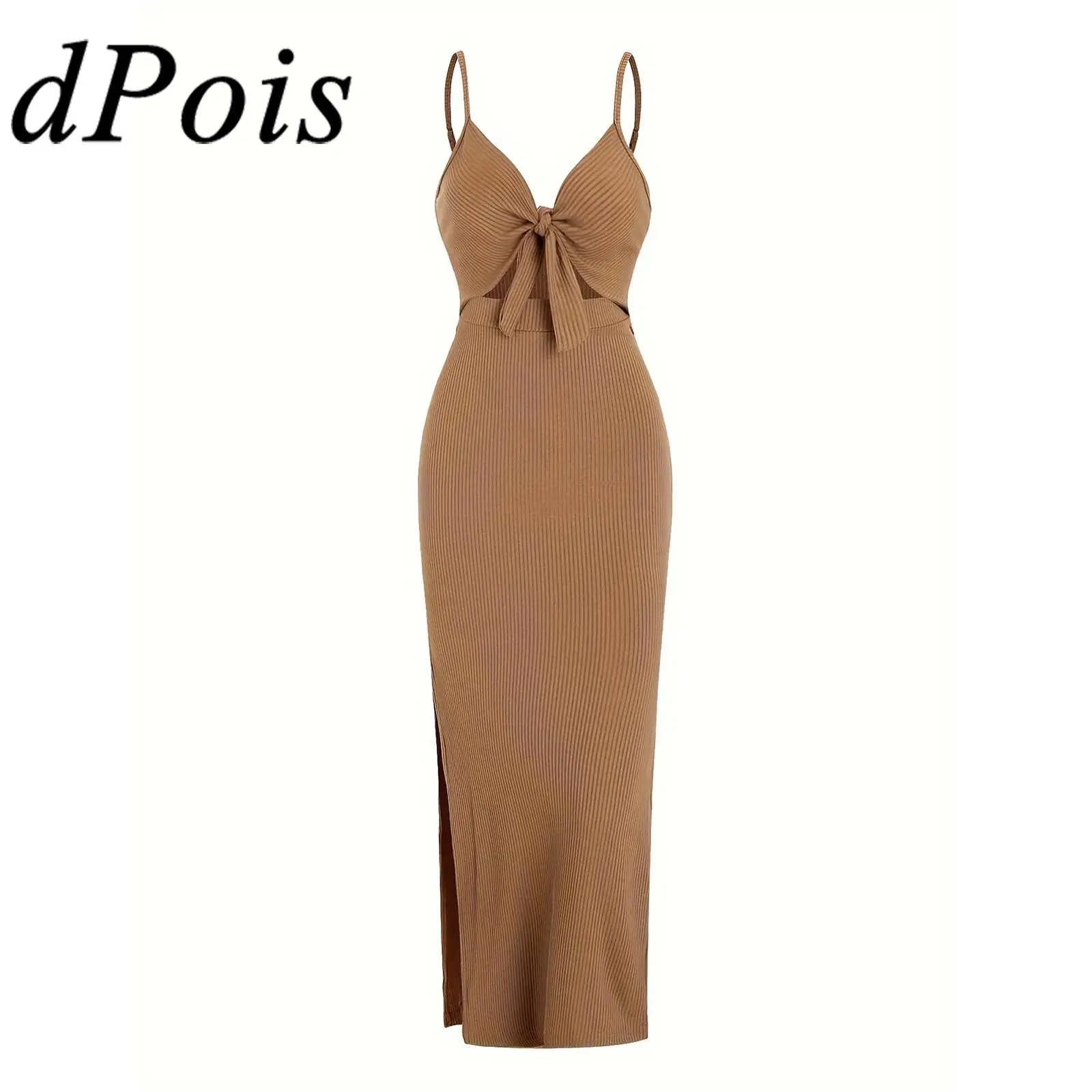 

Womens Bodycon Sling Dress Sleeveless Camis Dresses V Neck Backless Cutout Side Split Maxi Dress for Beach Vacation Daily Wear