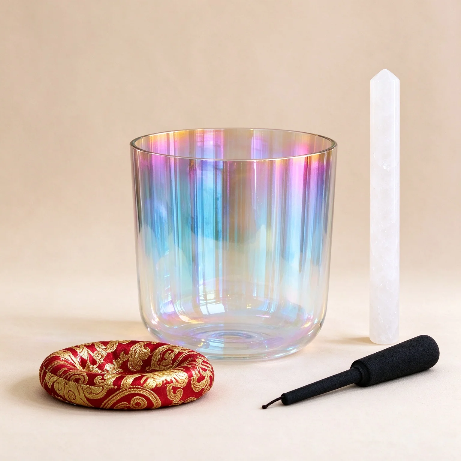 Rainbow Transparent Quartz Crystal Singing Bowl, Professional Sound Healing Percussion Tool for Yoga and Meditation