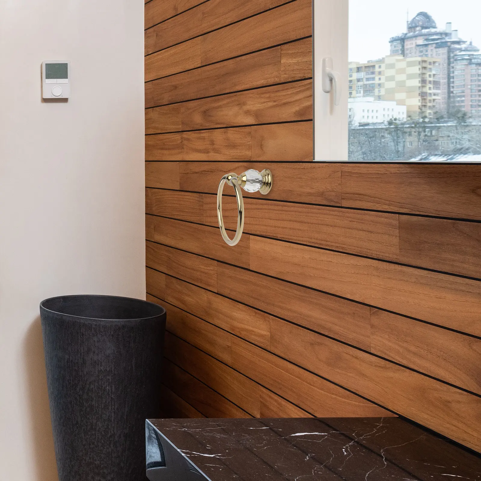 

1 шт. Золотистое кольцо для полотенец из нержавеющей стали, аксессуар для ванной комнаты, устойчивое к ржавчине, элегантный дизайн, компактное кольцо для полотенец