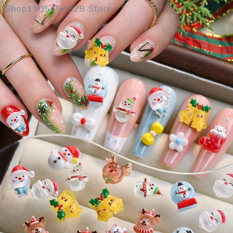 [MP]50Pcs Cartoon Xmas Sock 3D Resin Nail Charms Santa Claus Snowman Elk Christmas DIY Nail Rhinestones Decoration