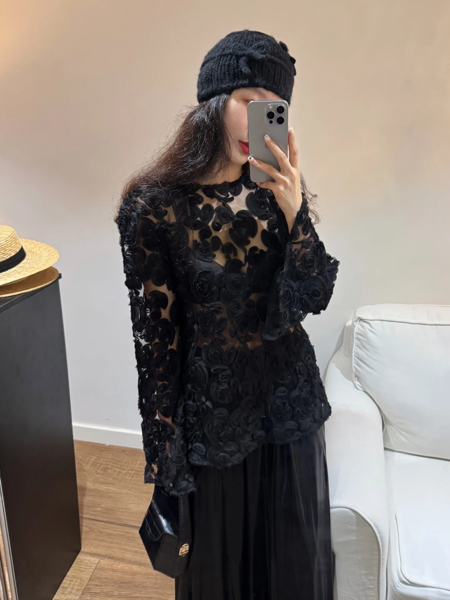 

Женская блузка Dongdaemun с длинным рукавом, кружевом и цветочным принтом, приталенная, с круглым вырезом, в корейском стиле, осень 2025, новая модная коллекция