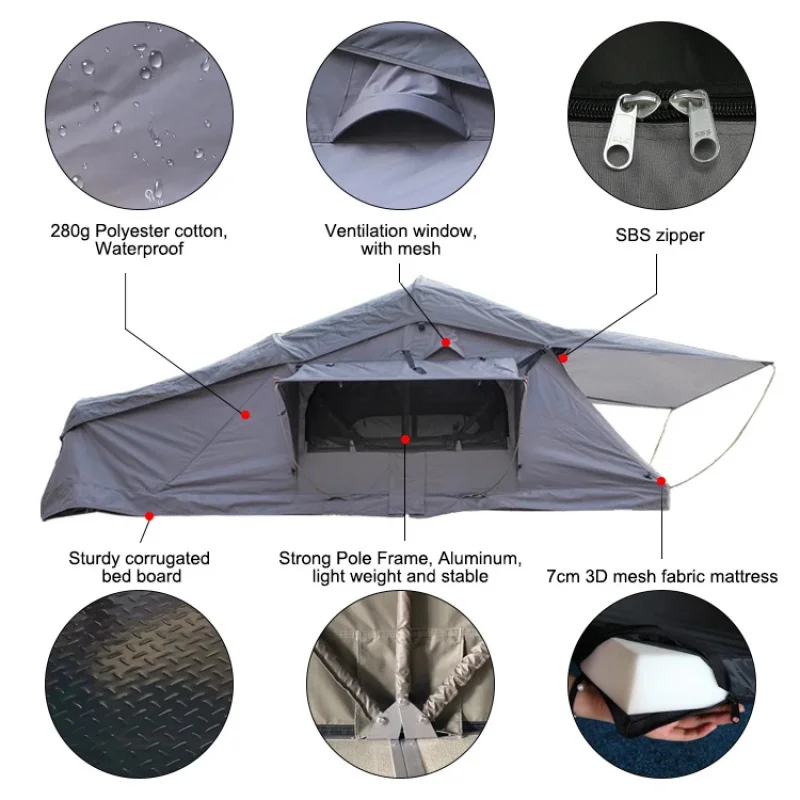 

4-Person Soft Roof Top Tent Outdoor Camping Can & Ox Fabric Durable and Comfortable