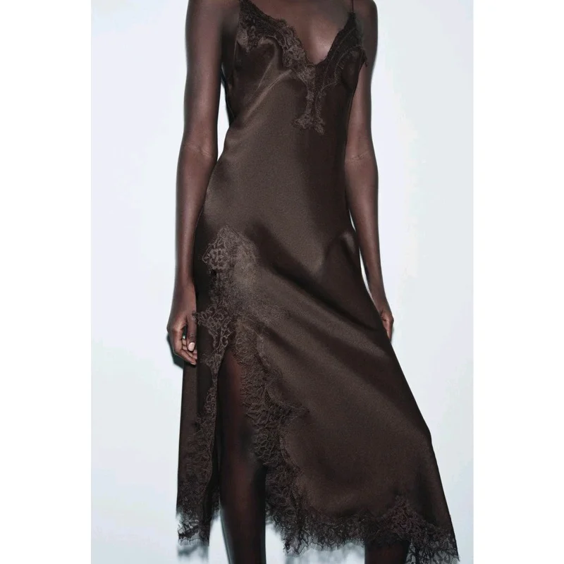 Raso di seta Feel Lace Strapl V-Ne Dr Gonna asimmetrica a vita alta a trapezio Fibra di poliestere No Sve Dr da donna