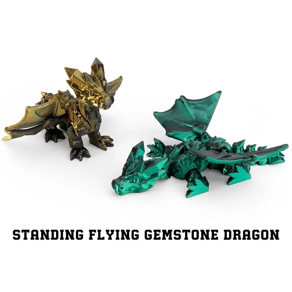 3D Printed Crystal Dragon Fidget Toy Figurine Flexible Joints Movable Dragon Model Home Desktop Ornament Collectible Decor Gifts