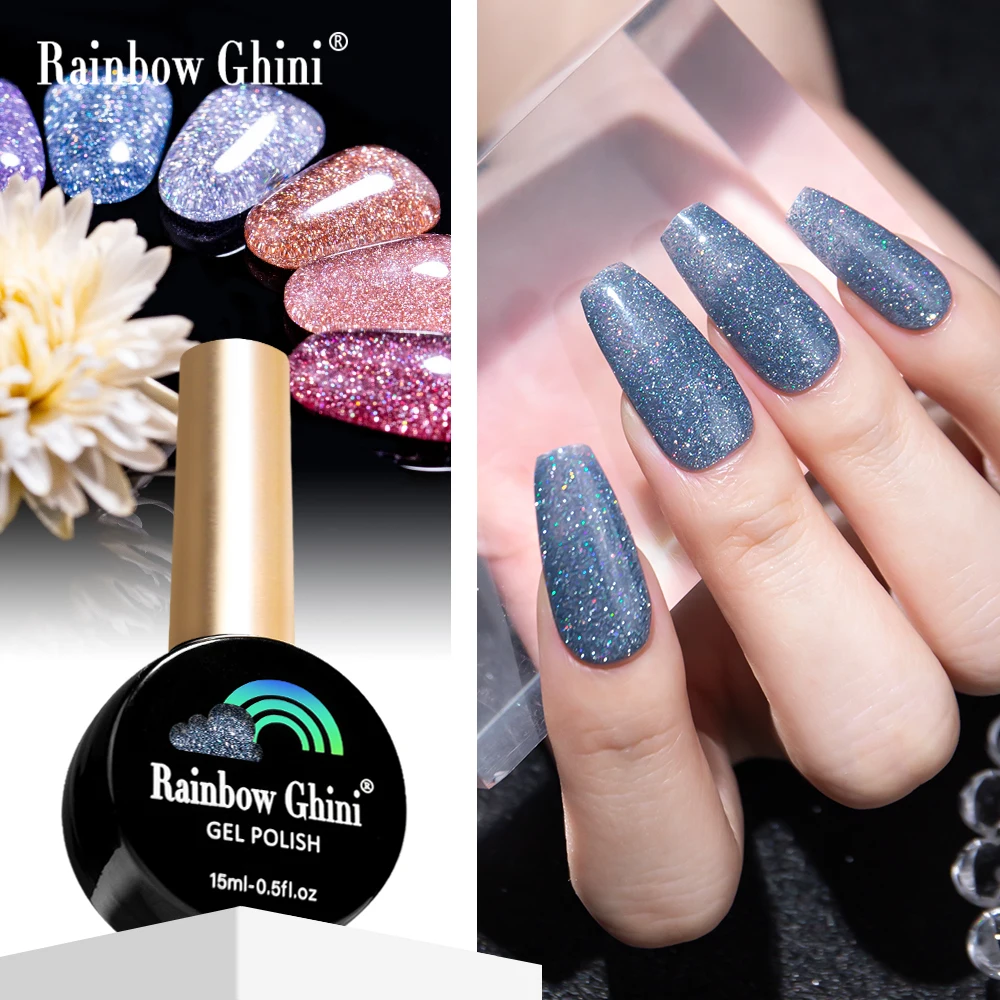 Rainbow Ghini 15ml Kaffeefarben Crushed Diamond Silber Gel Nagellack Rötlich-Brauner Glitzer Langanhaltender Professioneller Gel-Lack