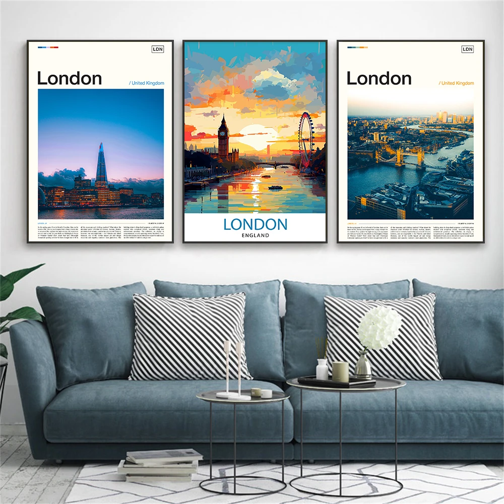 Travel Poster United Kingdom Edinburgh Canvas Painting Croydon Print Home Room Decor England Big Ben London Vintage