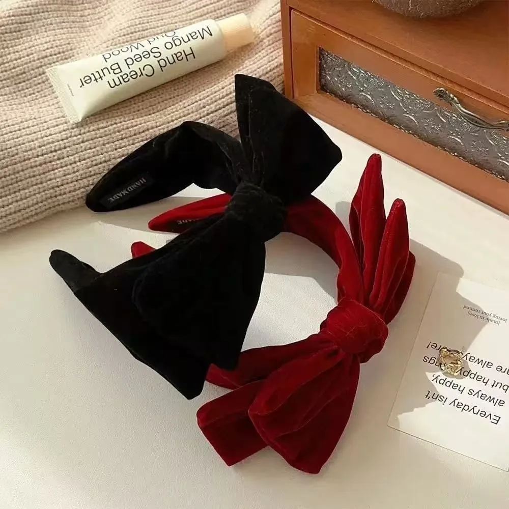 Great Gift Wide Brim Velvet Bow Headband Solid Color Chic Hairband Large Non-slip Hair Hoop Wedding Party