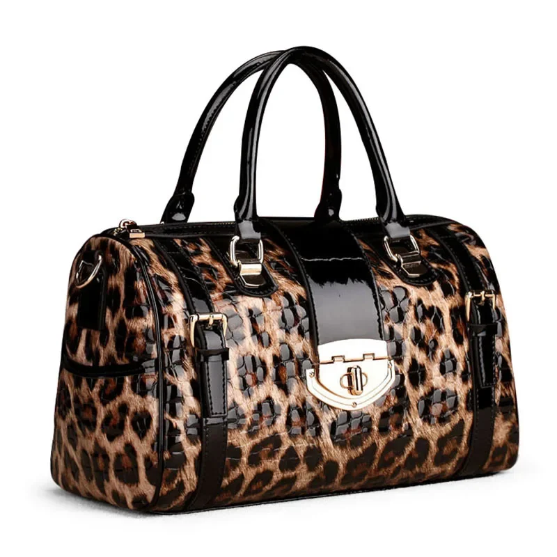 

2024 Fashion Leopard Women Handbags European Designer Cow Genuine Leather Shoulder Bags Female Brand Luxury Crossbody Boston Bag